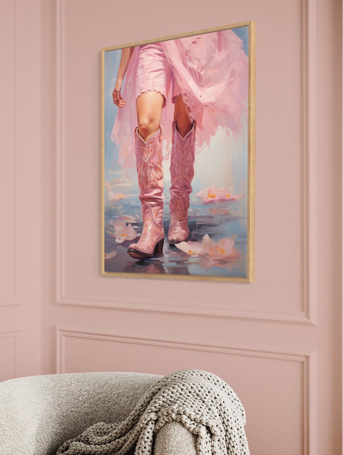 Coastal Cowgirls, Pink Boots Oil Painting - Image 2