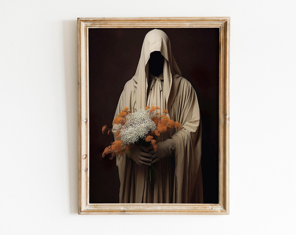 Portrait Photo Holding Flowers Gothic Halloween Art Print