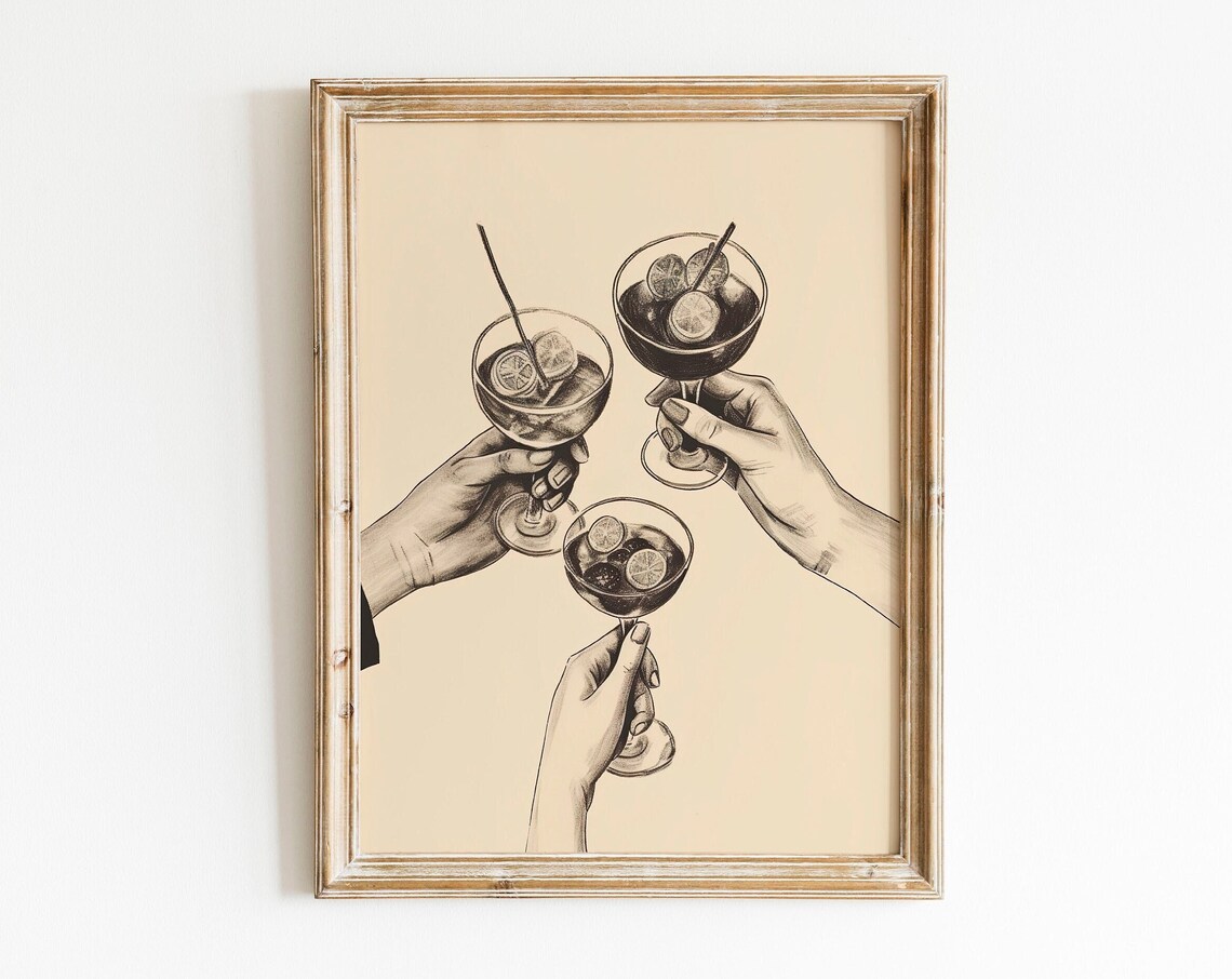 Cheers Vintage Bar Art Print, Cocktail Wall Decor