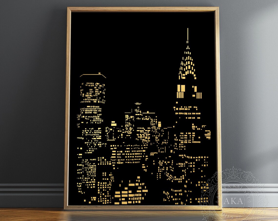 Gold New York Skyline Art Print, NYC Cityscape