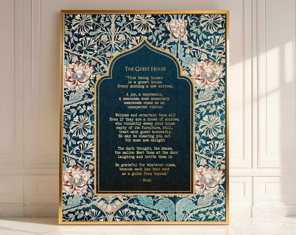Rumi Guest House Gold Foil Print, William Morris Art