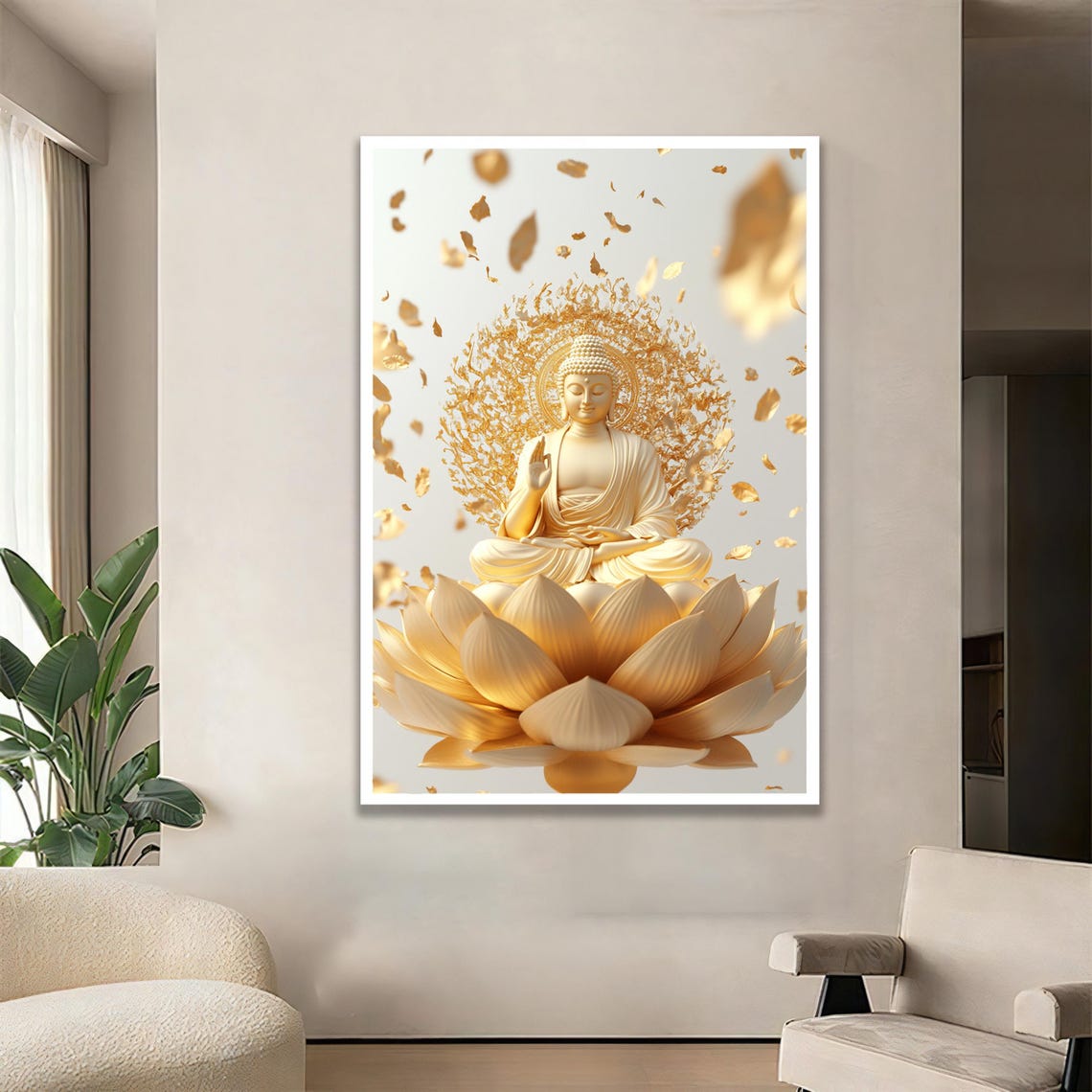 Golden Buddha Lotus Flower Meditation Zen Spiritual Serenity Poster