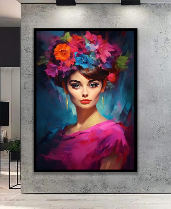 Elegant Woman Portrait Canvas Pink Dress Pastel Crown