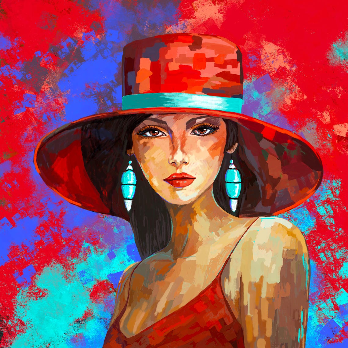 Lady In Red Portrait Art Print - Image 2