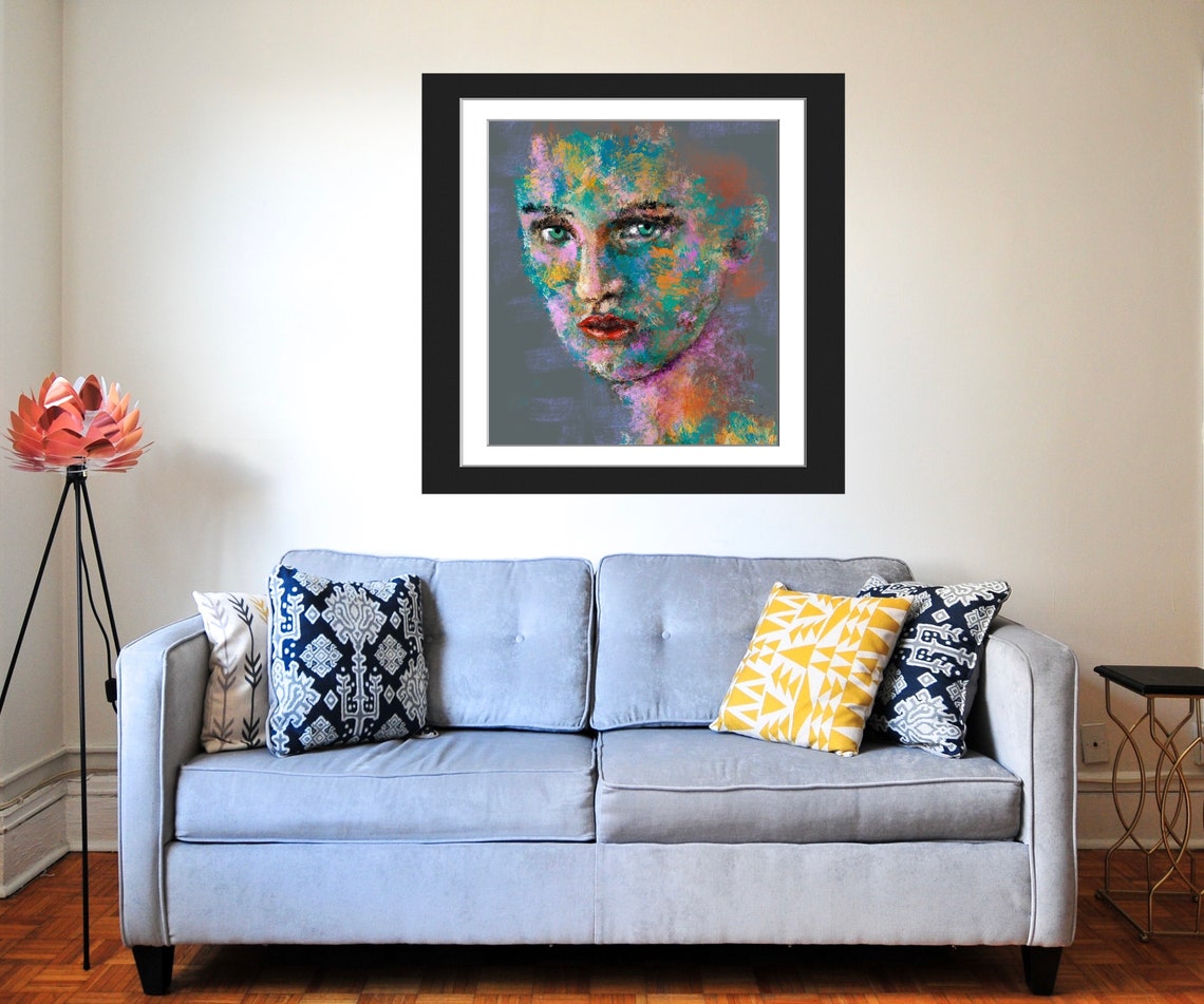 Impressionistic Colorful Womans Face Green Eyes Abstract Poster - Image 2