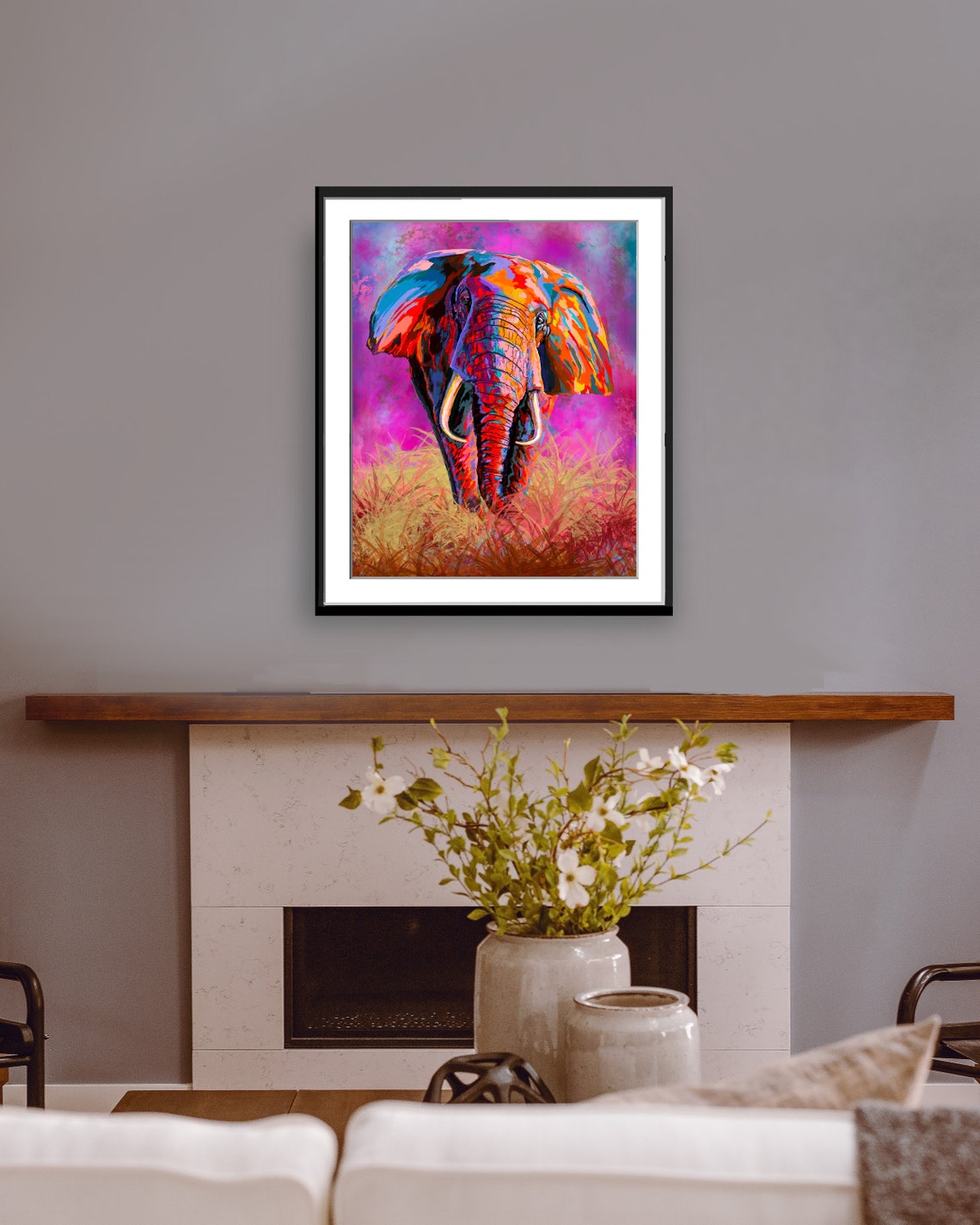 Bold Colorful Elephant Portrait Vibrant Abstract Animal Poster - Image 2