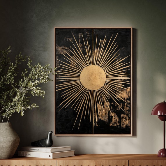 Golden Sunburst Abstract Art On Black Radiating Elegance And Energy In Modern Geometric Design
