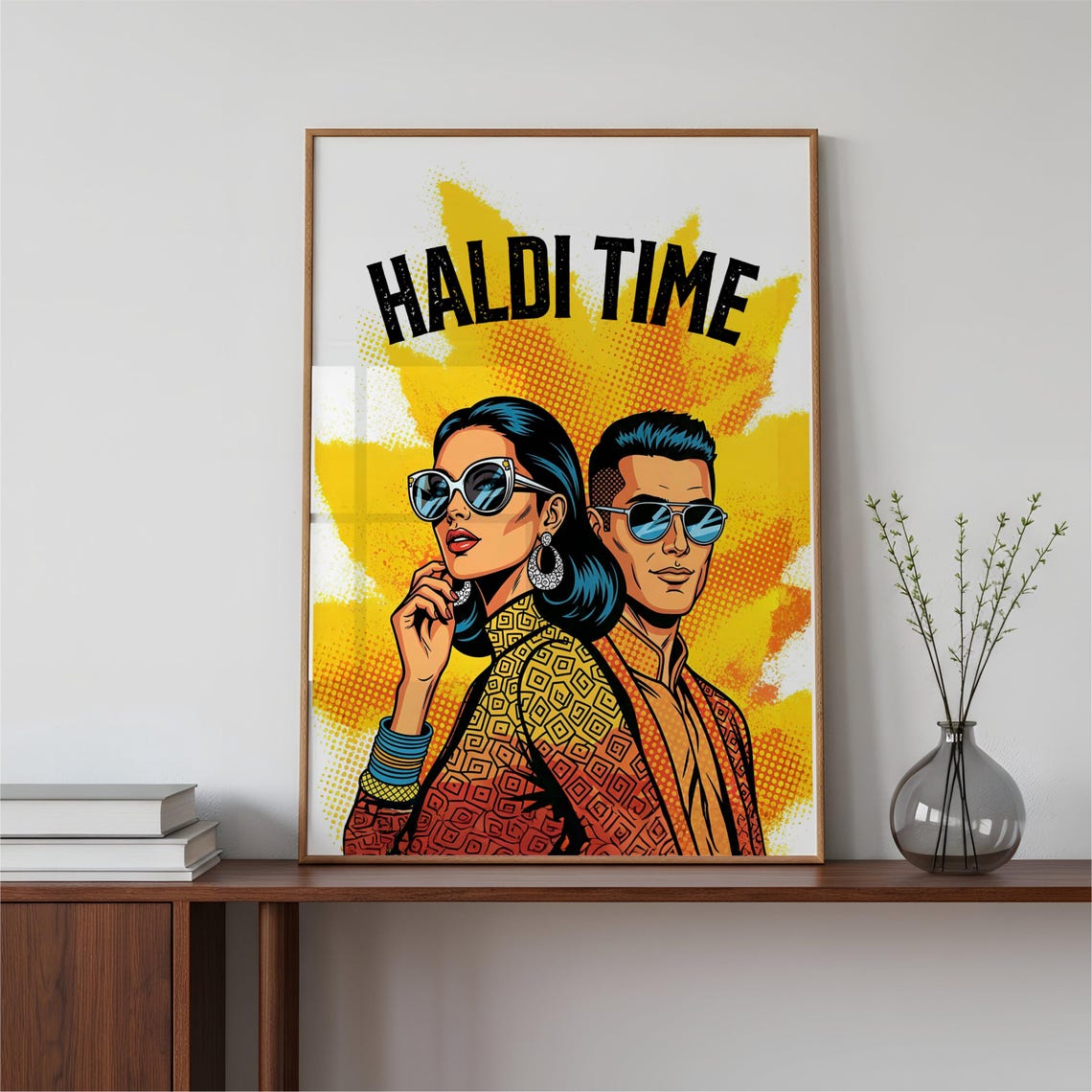 Haldi Time Pop Art Desi Couple Poster Bollywood Wedding Decor