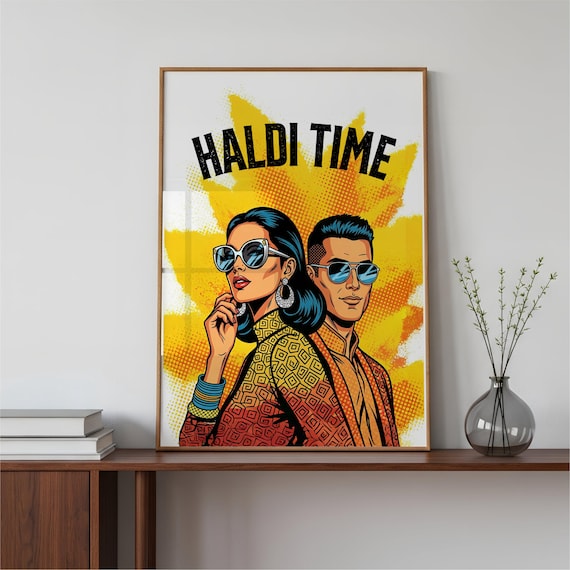 Haldi Time Pop Art Desi Couple Poster Bollywood Wedding Decor