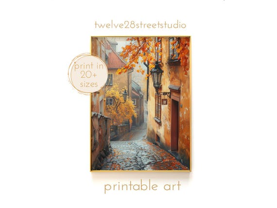 Cobblestone Alley Painting Instant Downloand Artwork Print In 20 Sizes Wall Art Vintage Wall Art Moody Wall Art