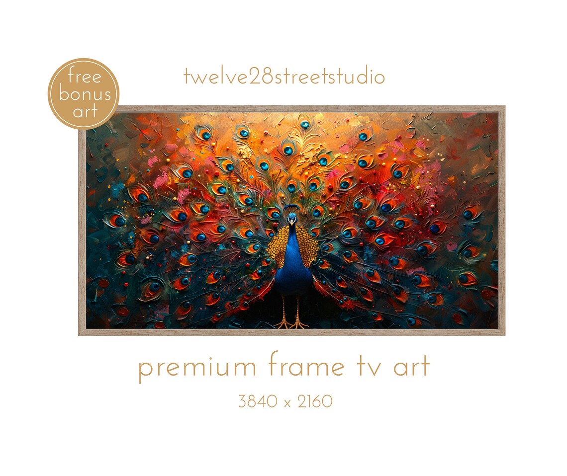 Colorful Peacock Impasto Tail Orange Teal Red Vivid Bird Art TV Poster