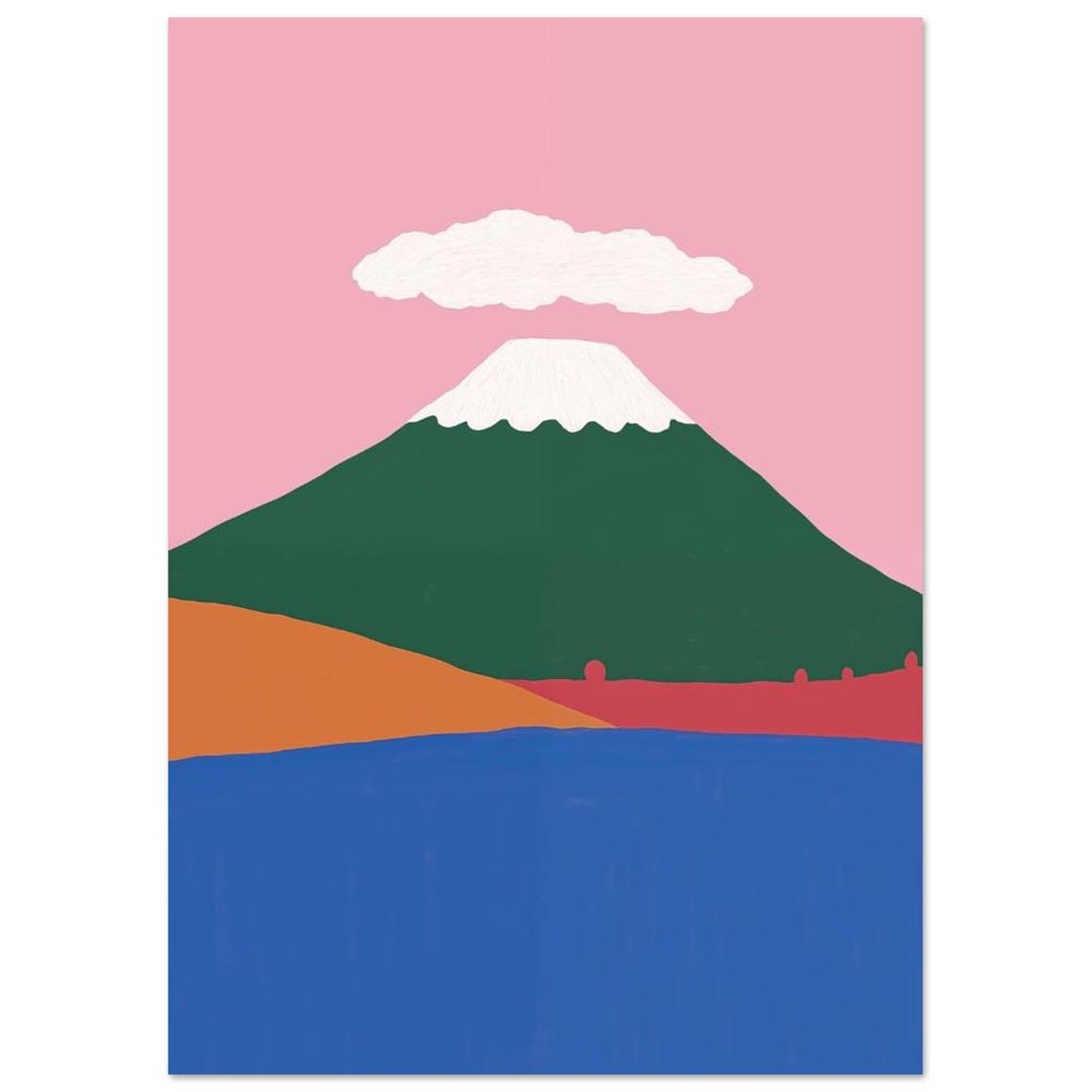 Mount Fuji Minimalist Zen Art Poster Pink Sky Snow Capped Peak Scene - Image 2