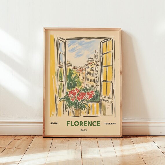 Florence Tuscany Vintage Travel Poster, Italy Cityscape