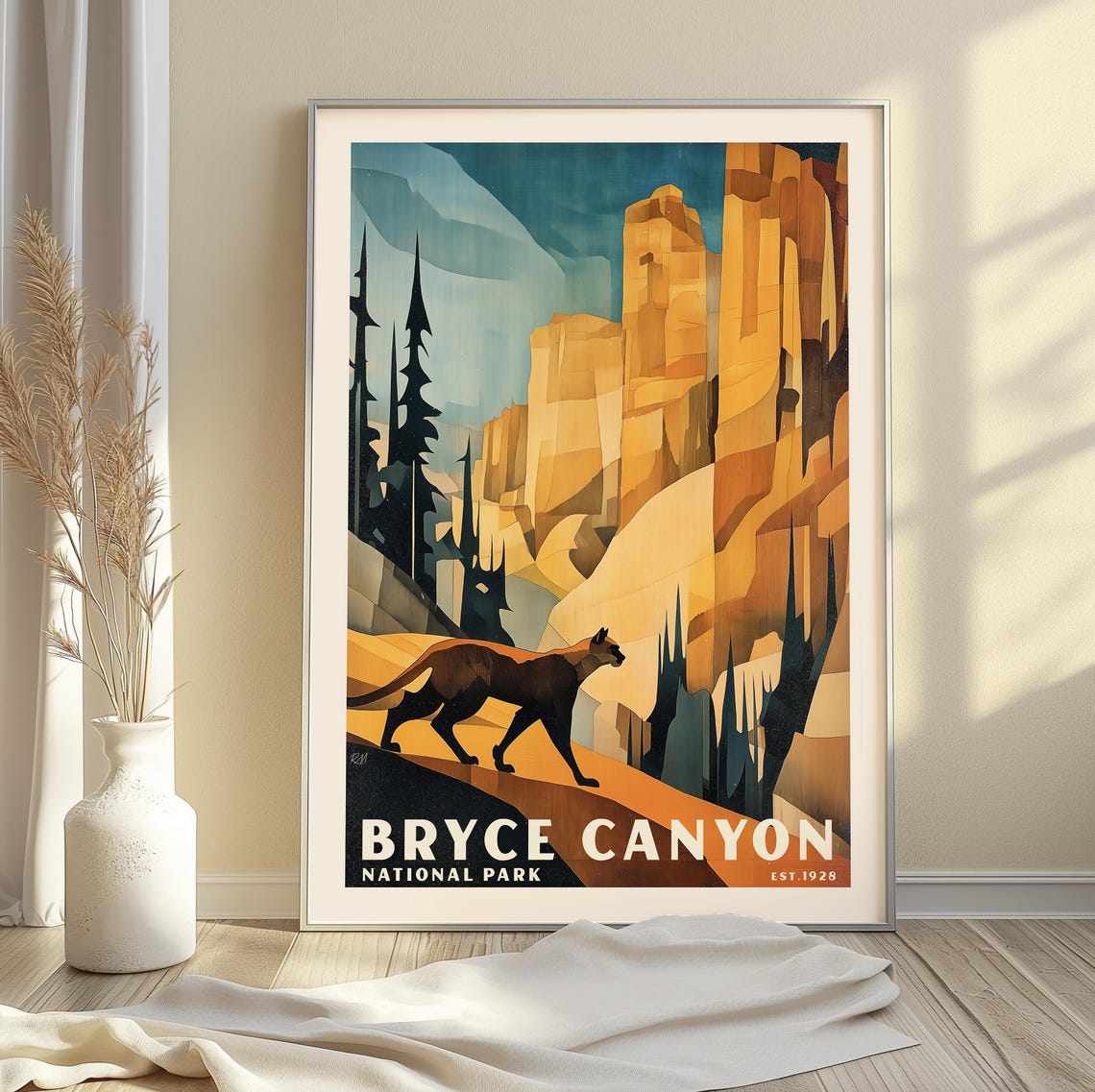 Bryce Canyon National Park Mountain Lion Cubist Artwork Poster