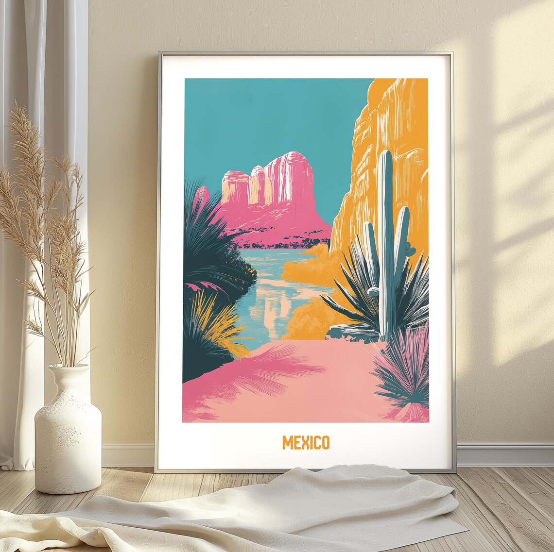 Mexico Travel Poster Vibrant Desert Landscape Art Print