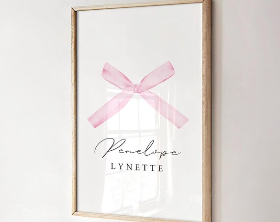 Penelope Lynette Custom Girl Name Pink Watercolor Bow Poster