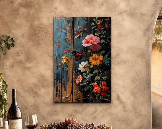 Flowers And Butterflies Painting Wall Art Print Print Botanical Modern Living Room Wall Decor Ready To Hang