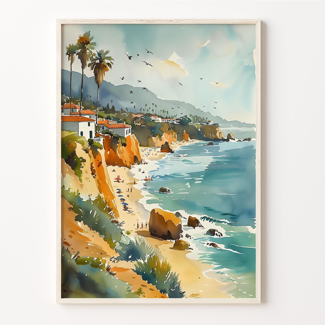 Laguna Beach Watercolor Travel Poster, Los Angeles
