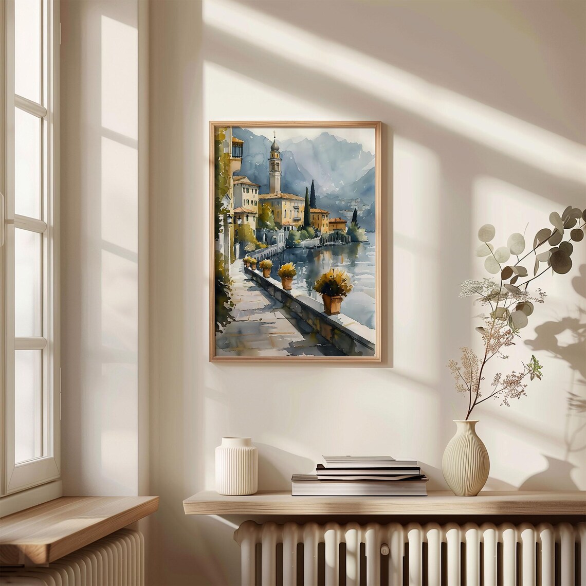 Lake Como Italy Lakeside Promenade Church Watercolor Painting Poster - Image 4