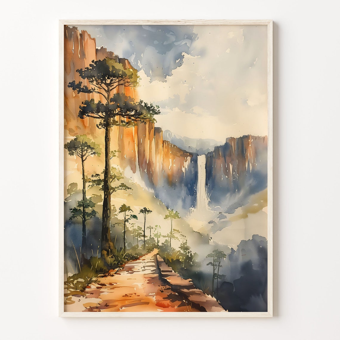 Angel Falls Venezuela Tepui Cliffs Waterfall Watercolor Nature Poster