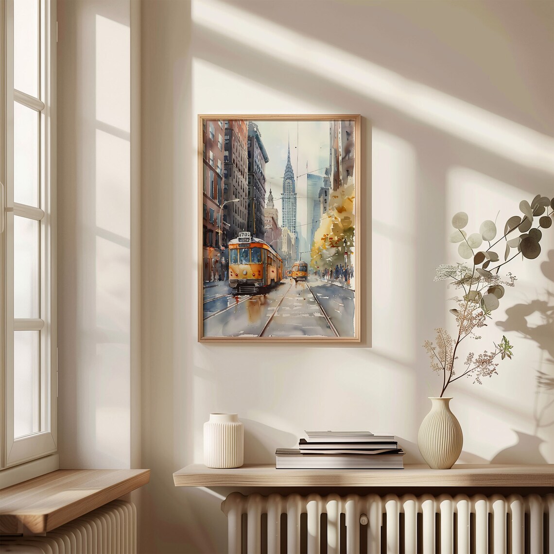 New York City Chrysler Building Streetcars Broadway Watercolor Poster - Image 4