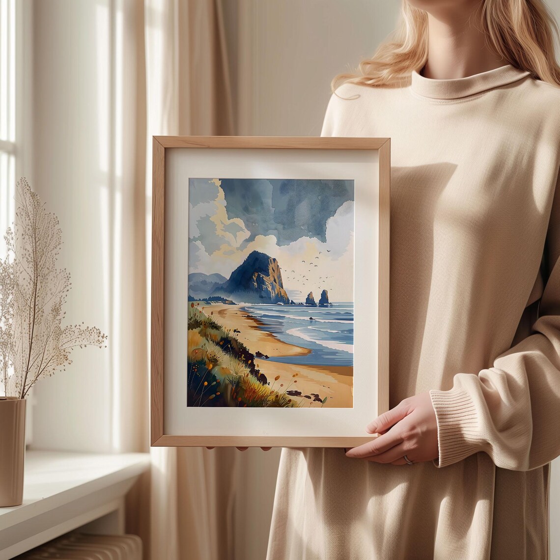 Cannon Beach Watercolor Travel Poster, Oregon - Image 2