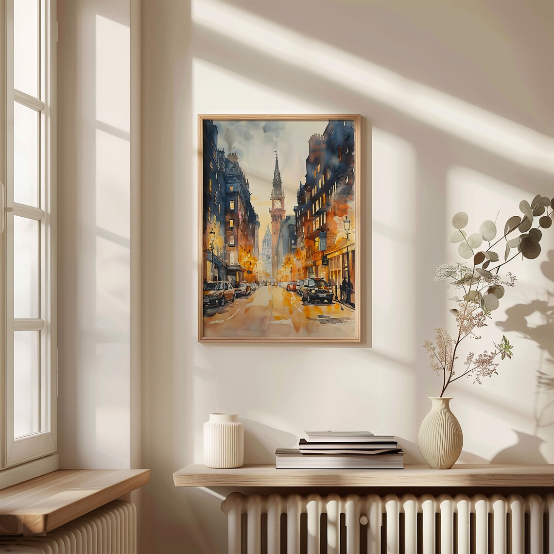 London Night Street Clock Tower Black Cab City Watercolor Poster - Image 4