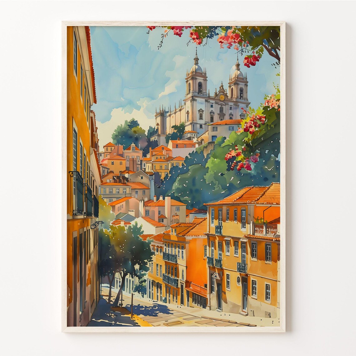 Lisbon Watercolor Travel Poster, Portugal Wall Art