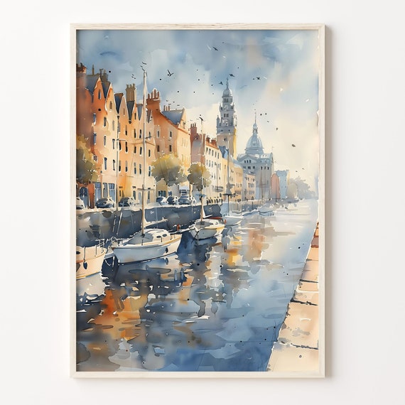 Cork Ireland Watercolor Painting Cobh Day View Poster