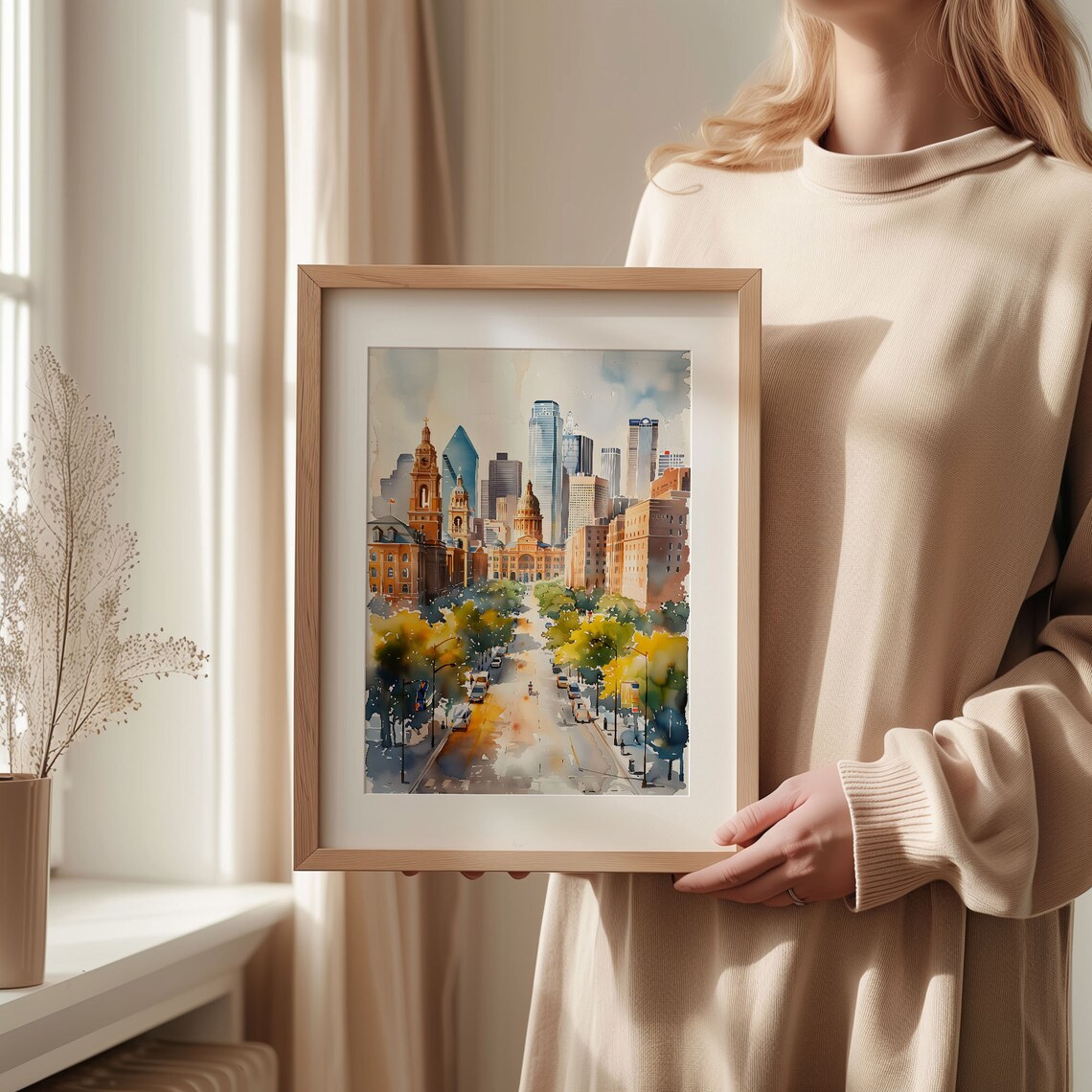 Dallas Texas Skyline Historic Courthouse Avenue Watercolor City Poster - Image 2