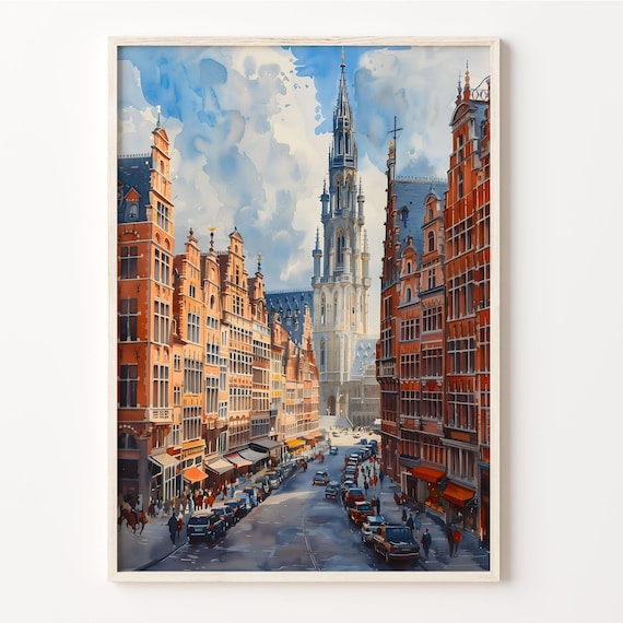 Brussels Grand Place Old Town Square Watercolor Travel Poster