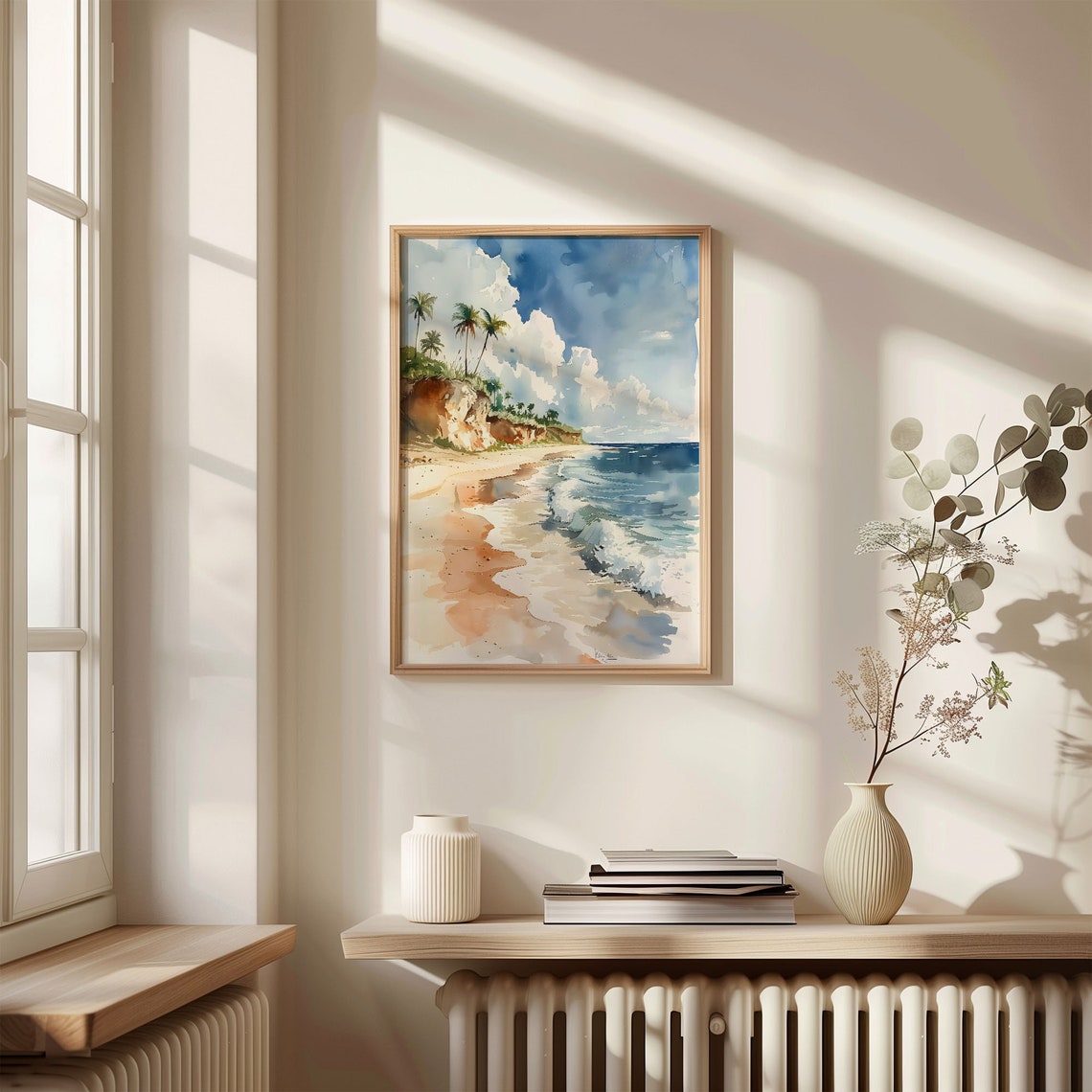 Belize Caribbean Beach Palm Cliffs Turquoise Waves Watercolor Poster - Image 4