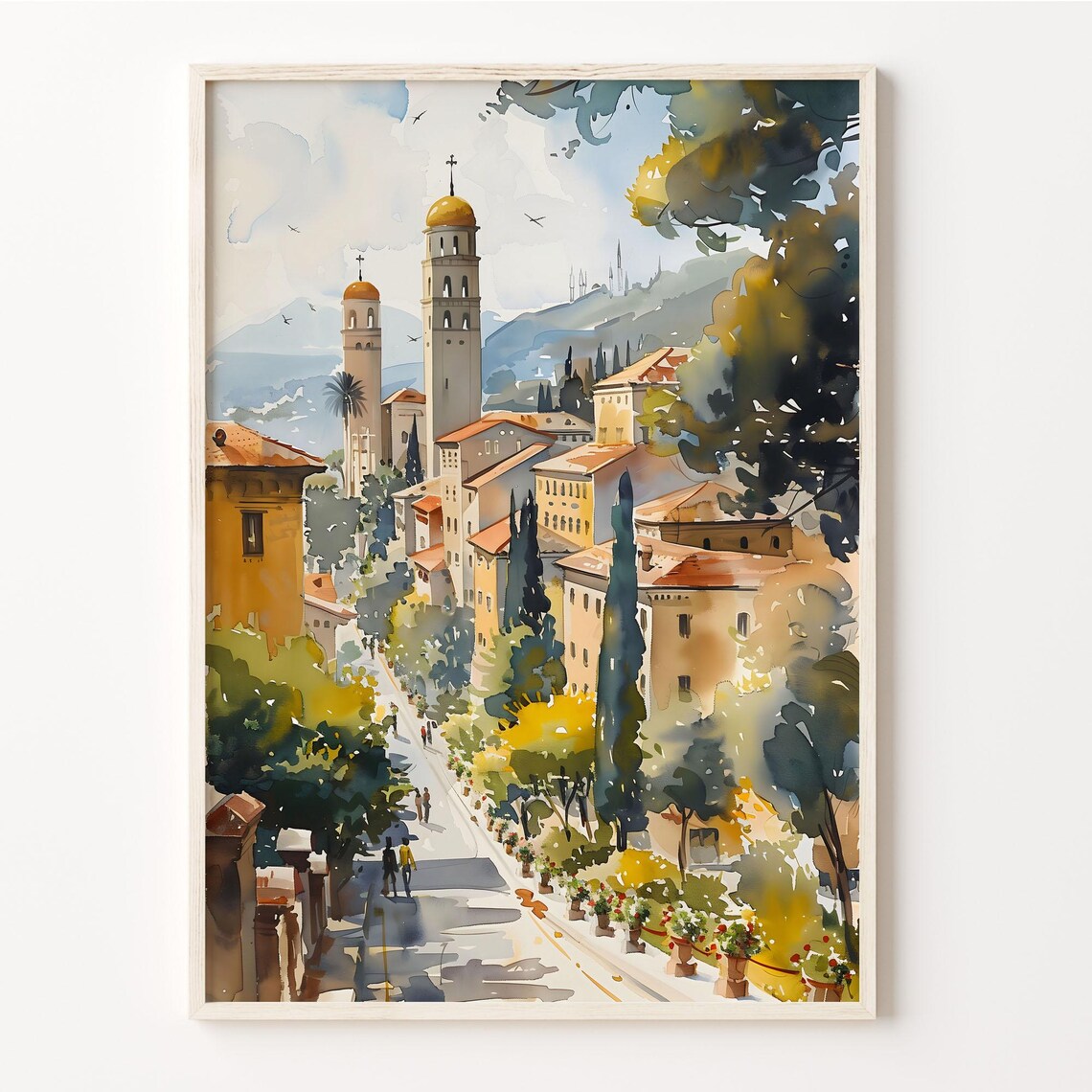 Pristina Watercolor Travel Poster, Kosovo City Art