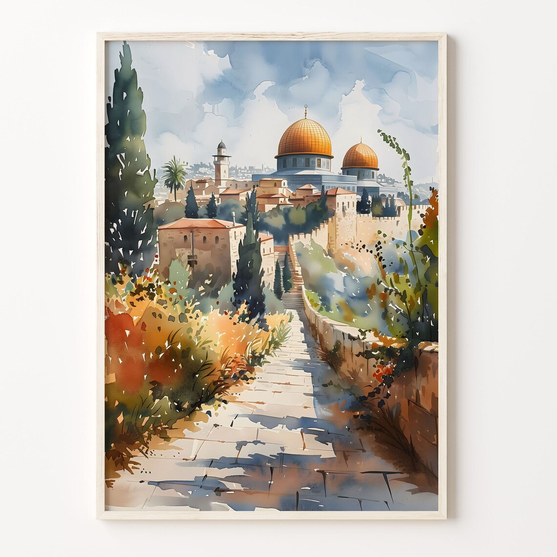 Jerusalem Watercolor Travel Poster, Israel Wall Art