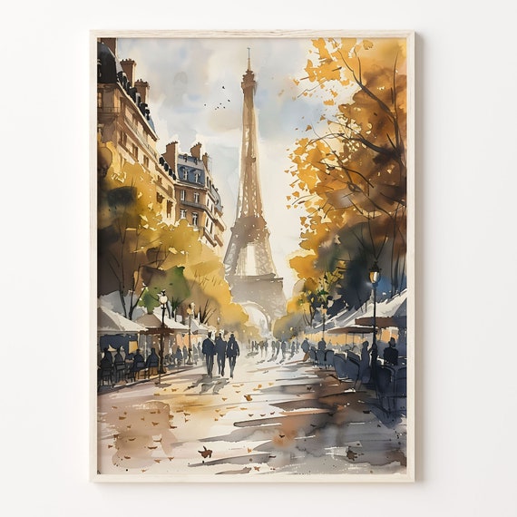 Paris Watercolor Eiffel Tower Travel Poster