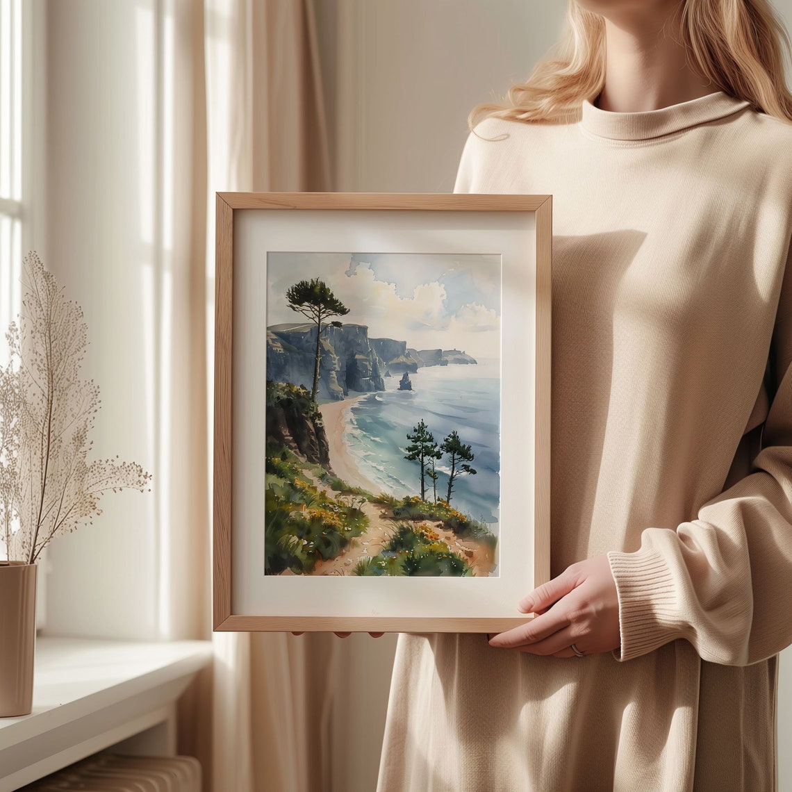 Ireland Sea Cliffs Dramatic Coastal Pine Trees Watercolor Poster - Image 2