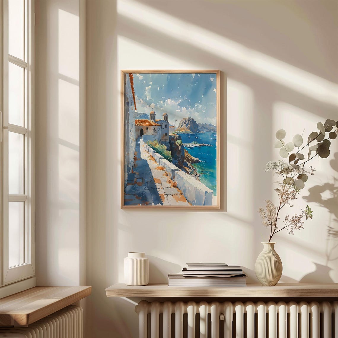 Lindos Rhodes Chapel Cliff Path Turquoise Bay Watercolor Poster - Image 4