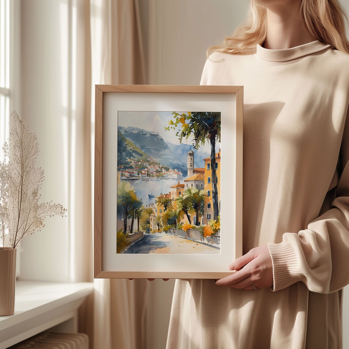 Split Croatia Bell Tower Palm Coast Mountains Watercolor Travel Poster - Image 2