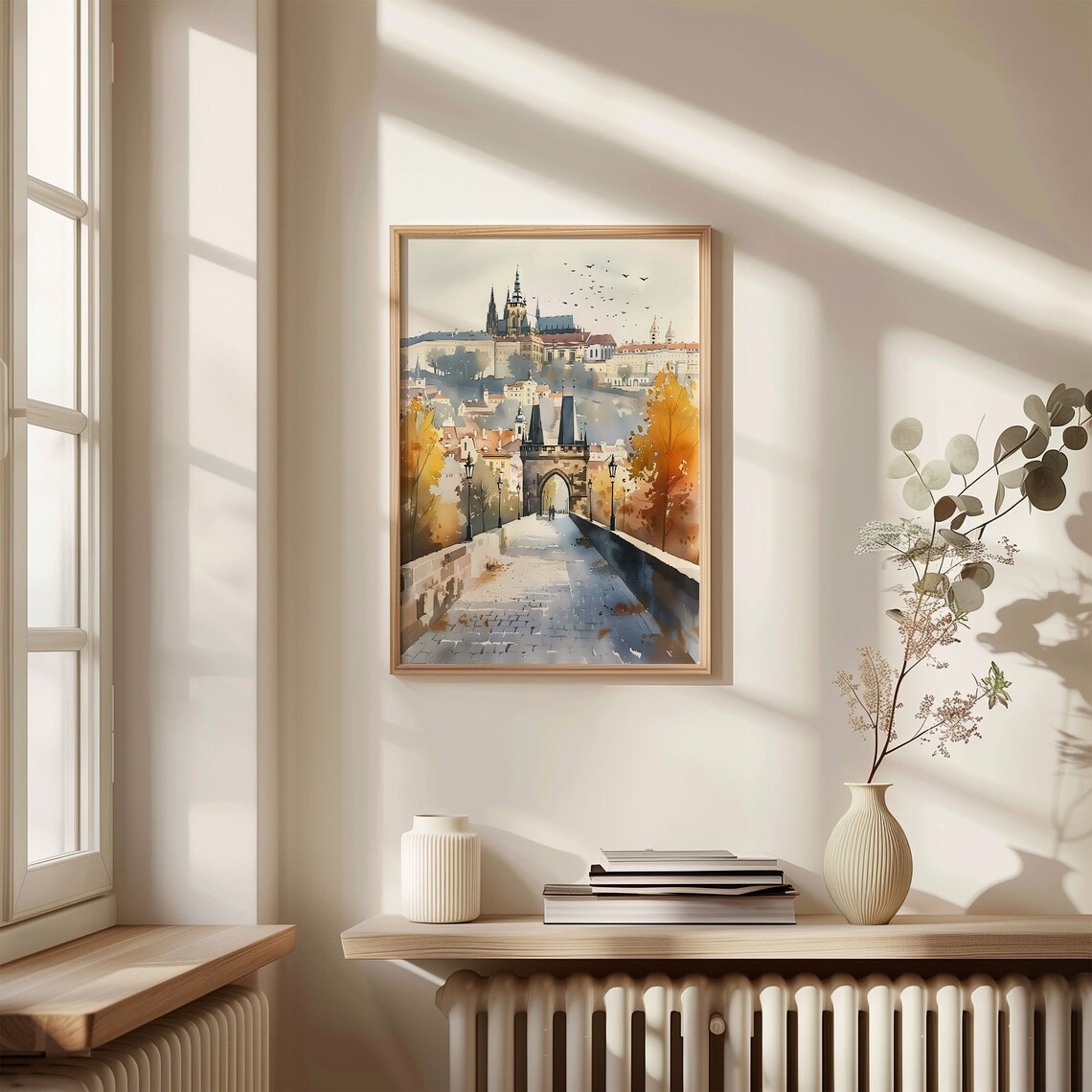 Prague Charles Bridge Autumn Old Town Castle Watercolor Poster - Image 4