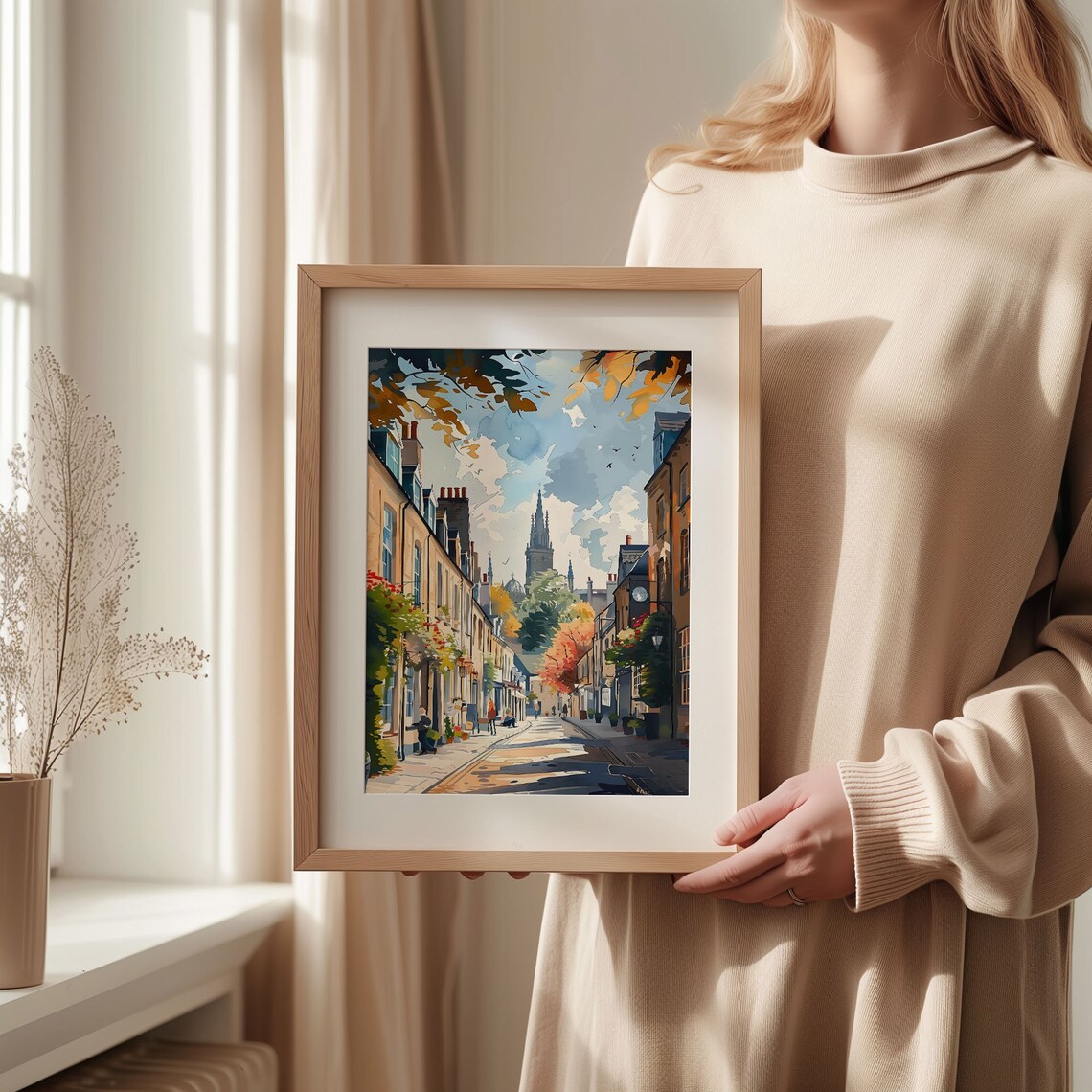 Cirencester Cotswold Street Watercolor Poster Church Spire Autumn - Image 2