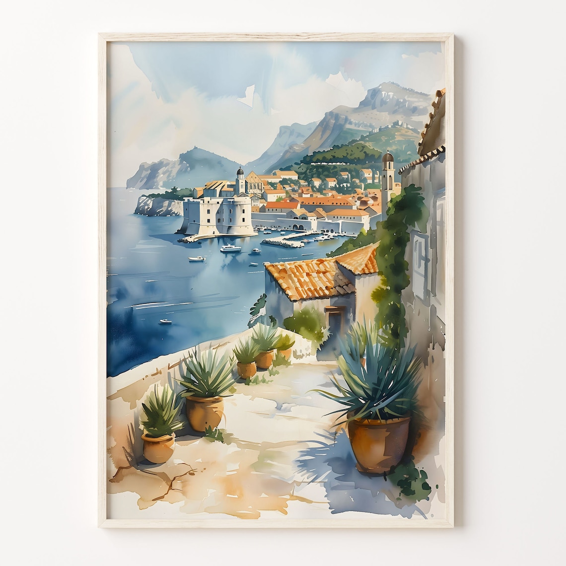 Dubrovnik Watercolor Landscape Art Print, Croatia