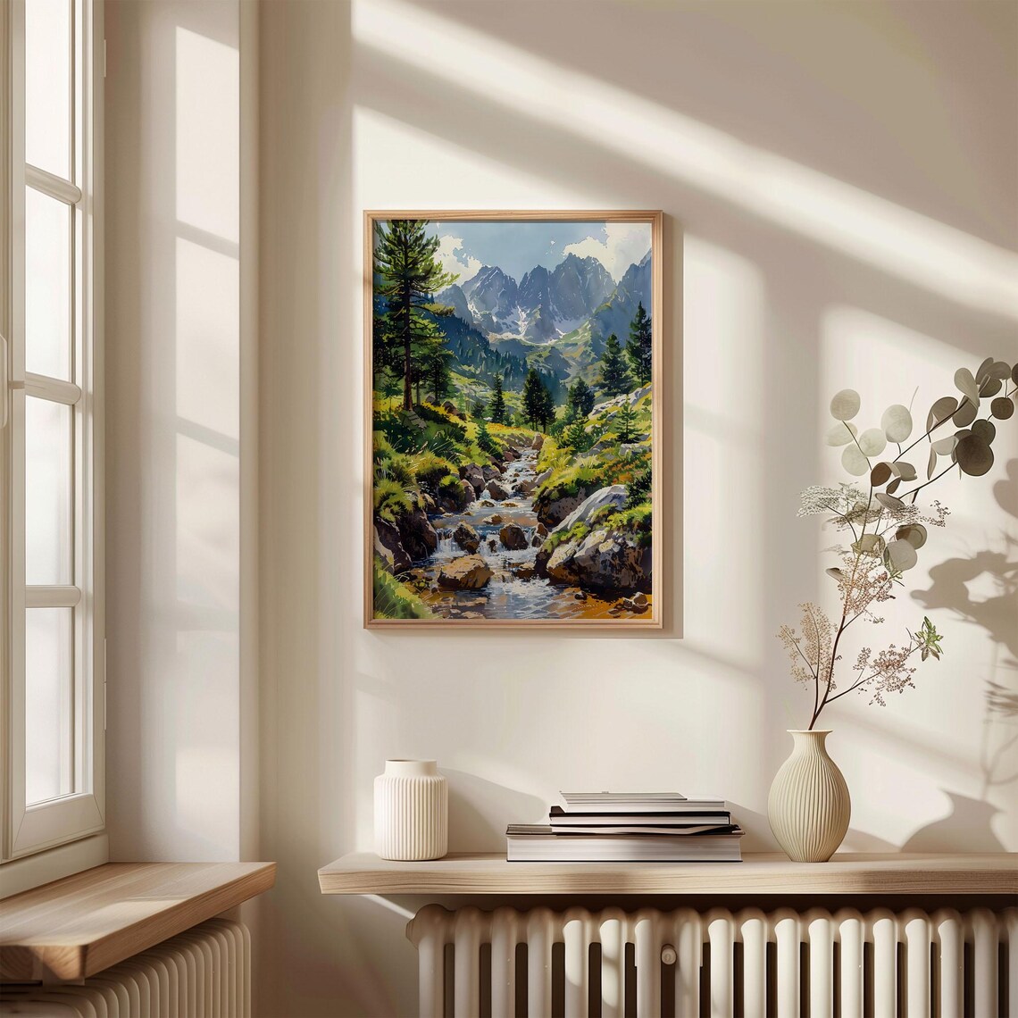 Pyrenees France Mountain Stream Pine Forest Snowy Peaks Watercolor Poster - Image 4