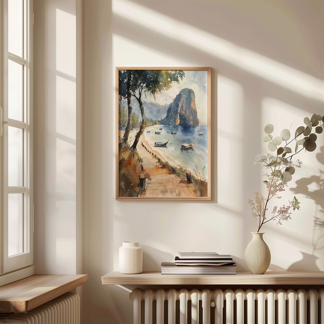 Krabi Thailand Limestone Karst Longtail Boats Watercolor Beach Poster - Image 4