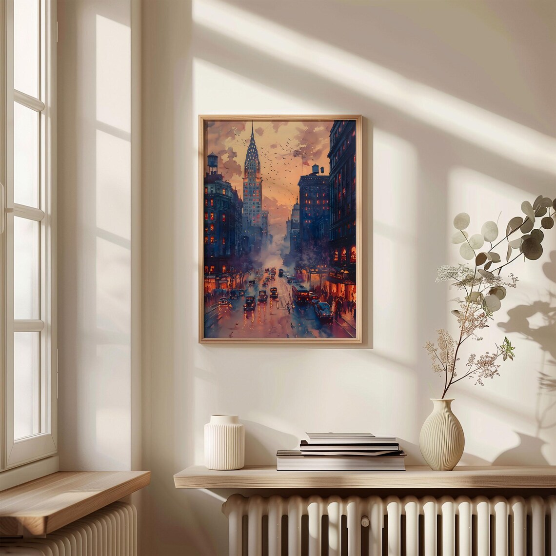 New York City Chrysler Building Sunset Street Glow Watercolor Poster - Image 4