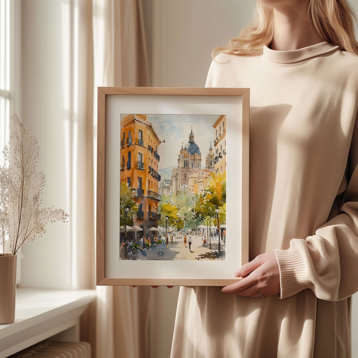Barcelona Street Watercolor Poster Cathedral Dome Lively Avenue - Image 2