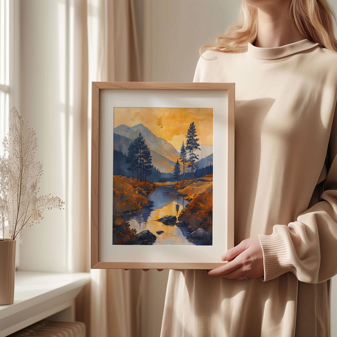 Wicklow Mountains Ireland Sunset Stream Pine Watercolor Travel Poster - Image 2