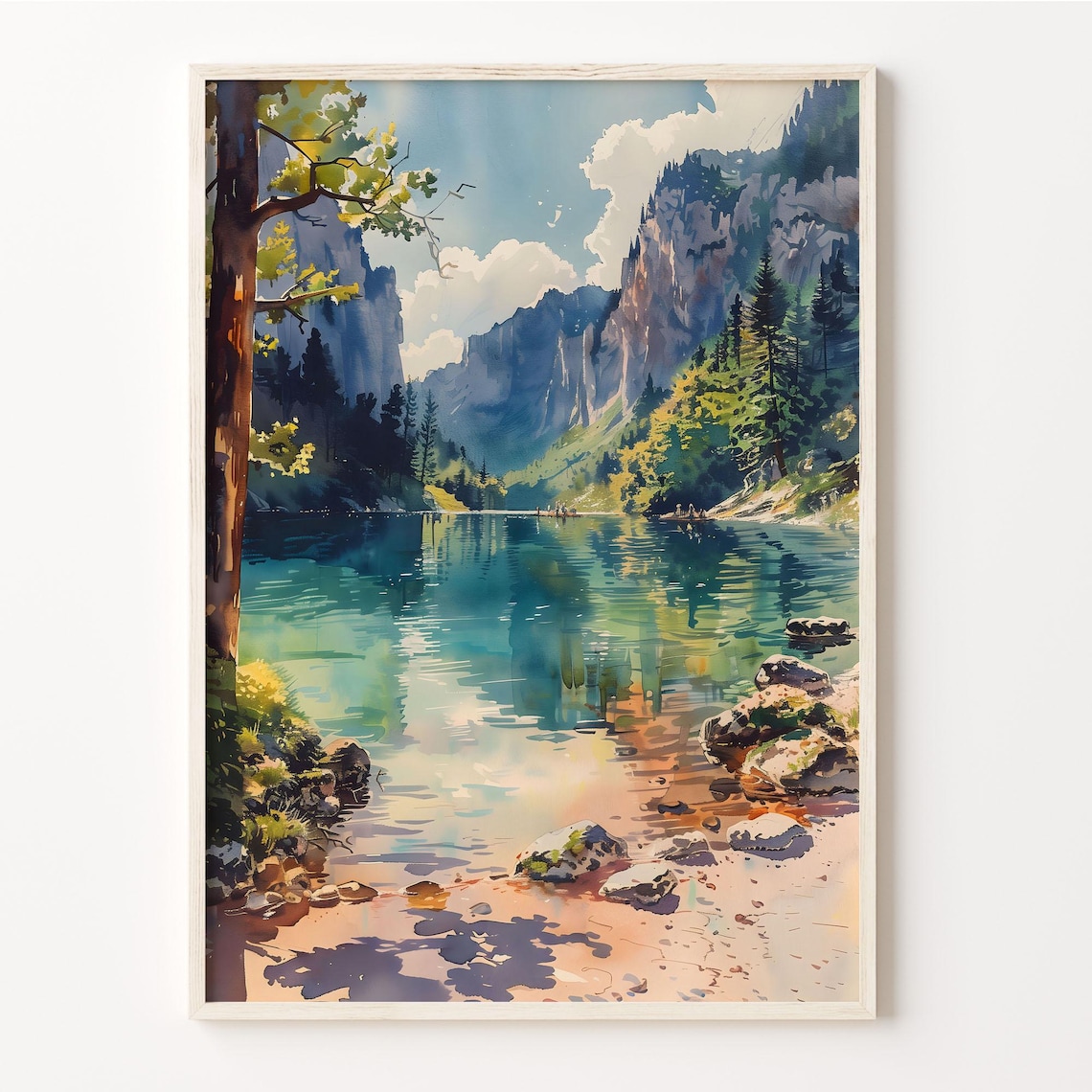 Plitvice Lakes Watercolor Painting, Croatia Travel Poster
