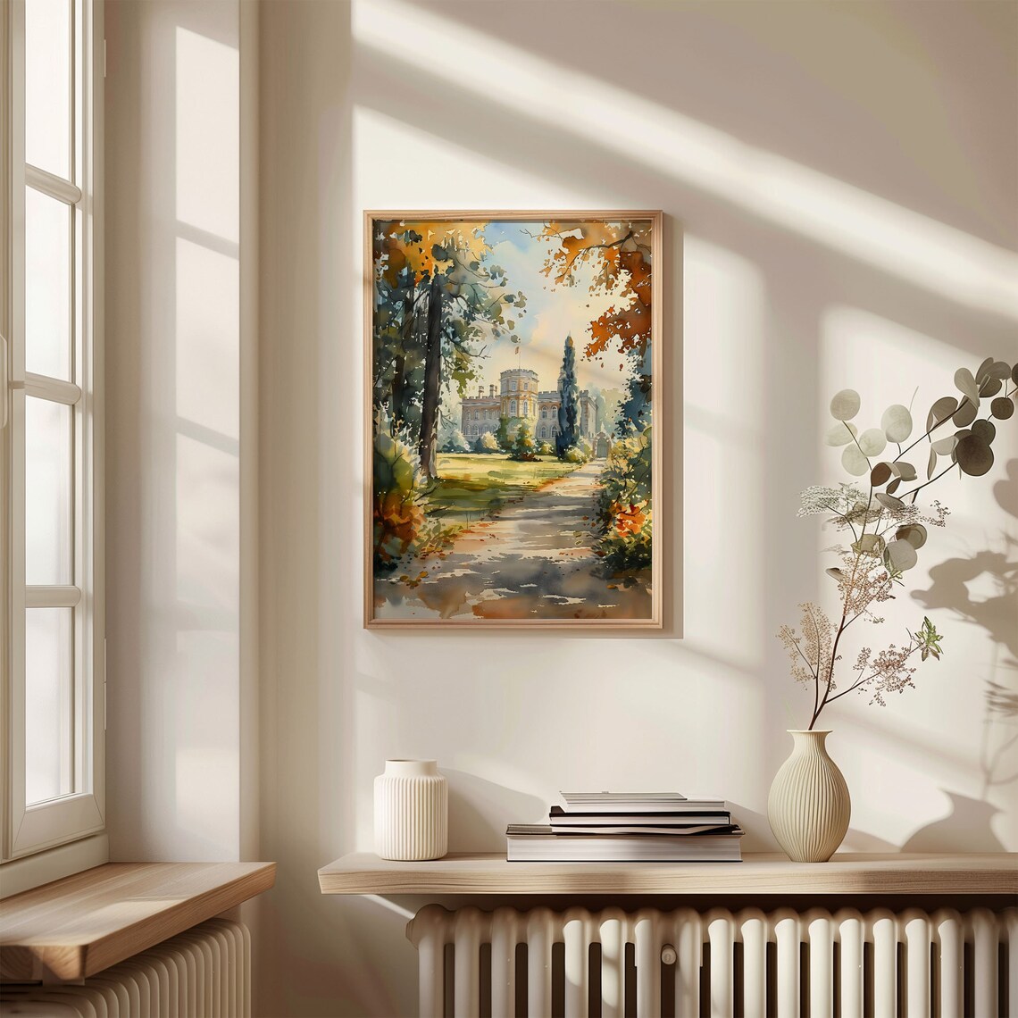 Stately Palace Gardens Autumn Drive Country Estate Watercolor Print - Image 4