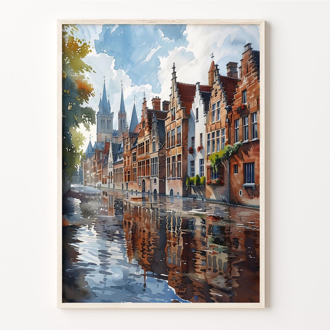 Bruges Watercolor Travel Poster, Belgium Wall Decor