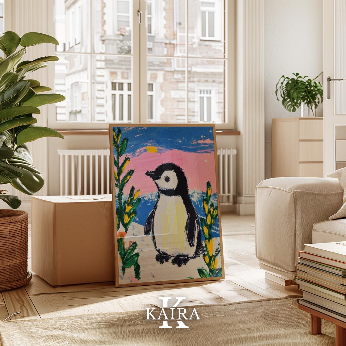 Sweet Penguin Standing in a Pastel Arctic Sunset Landscape Poster - Image 3